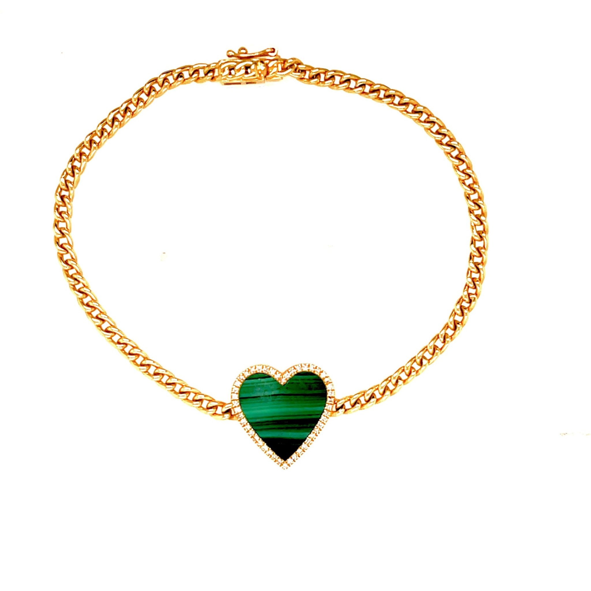 Malachite Heart Diamond Gold Bracelet - Lexie Jordan Jewelry