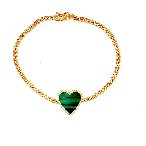 14K Yellow Gold Diamond & Malachite Heart Necklace