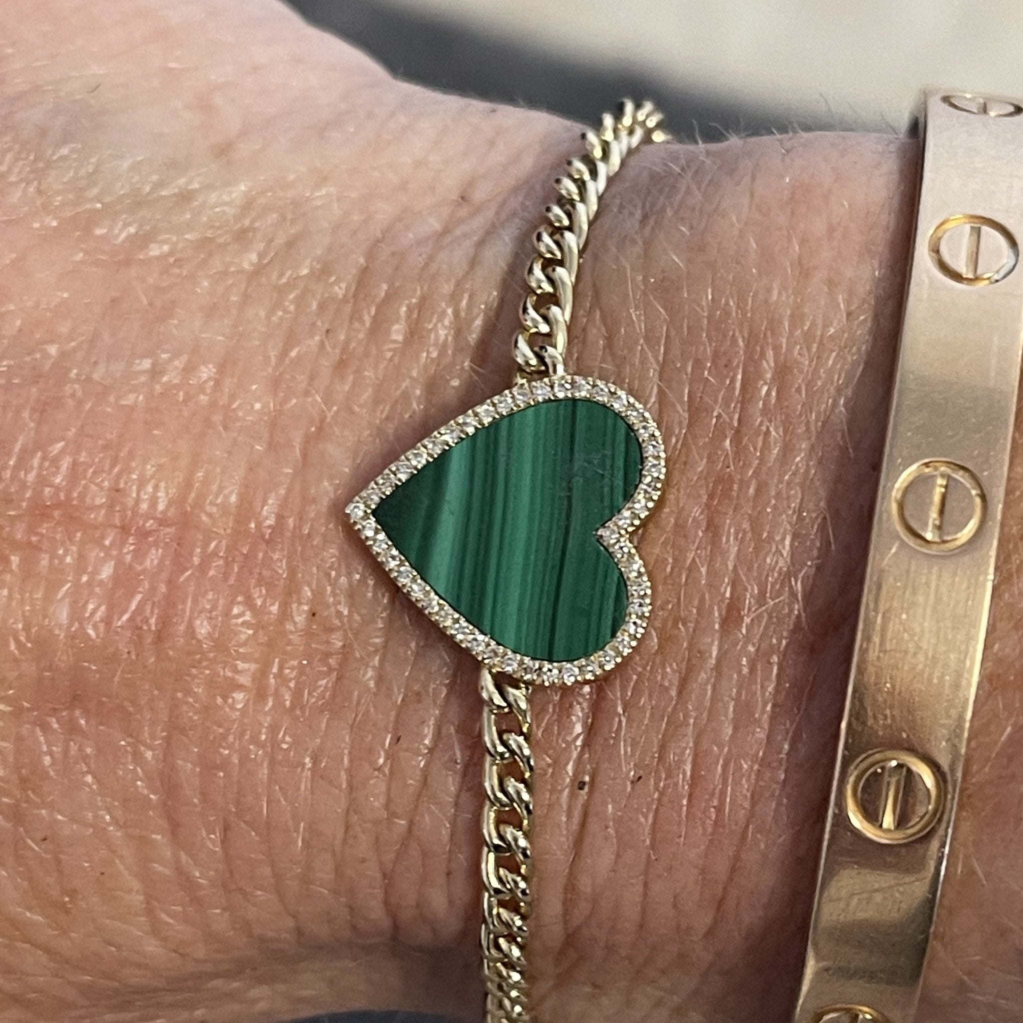 Malachite Heart Diamond Gold Bracelet - Lexie Jordan Jewelry