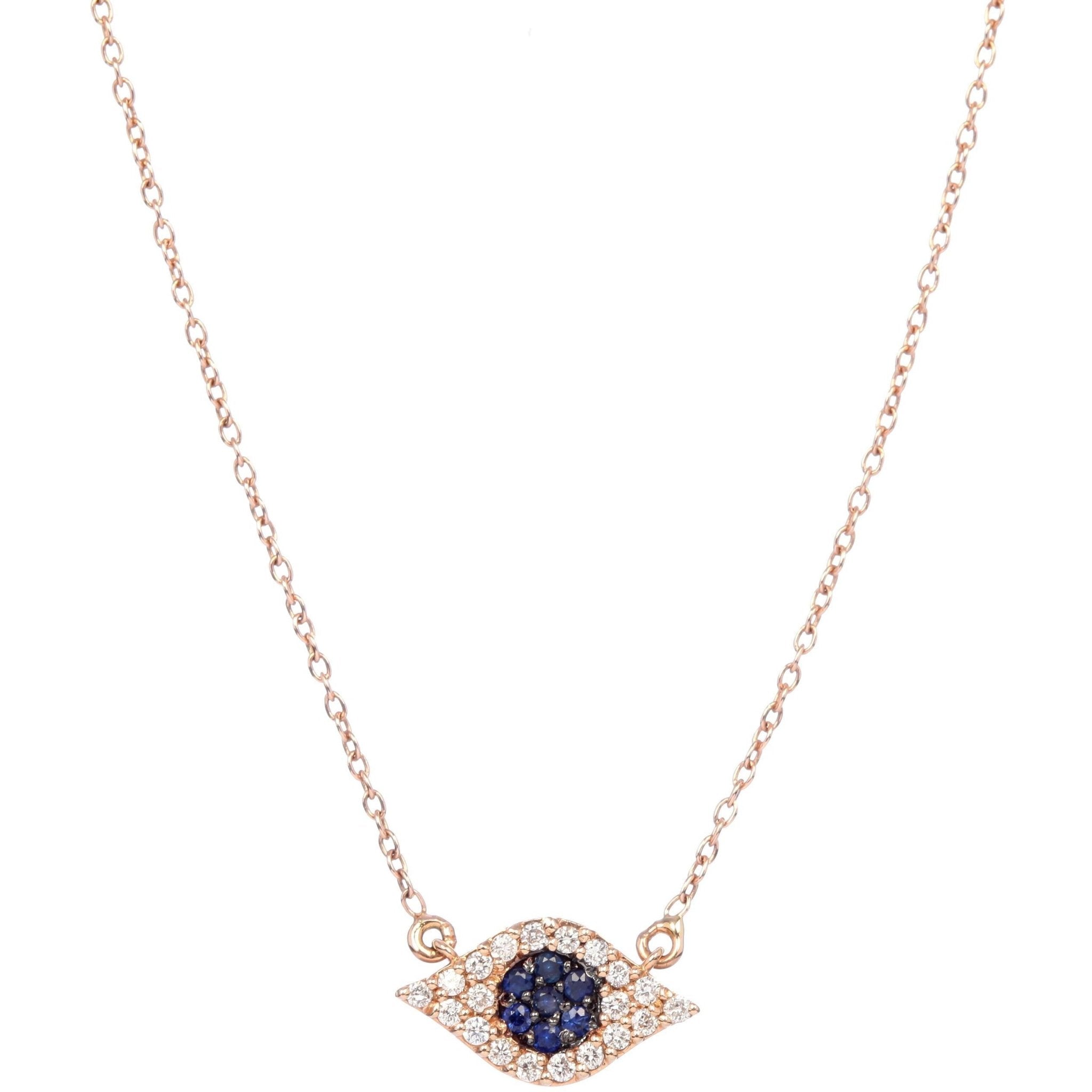 Modern Diamond and Sapphire Pave Diamond Evil Eye Necklace | 14K Gold - Lexie Jordan Jewelry