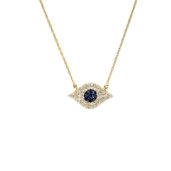 Modern Diamond and Sapphire Pave Diamond Evil Eye Necklace | 14K Gold - Lexie Jordan Jewelry