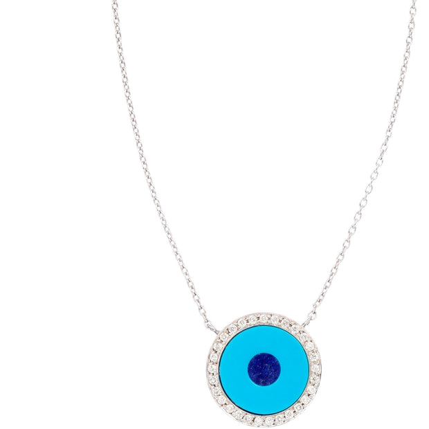 Modern Lapis Lazuli and Pave Diamond Evil Eye Necklace | 14K Gold - Lexie Jordan Jewelry