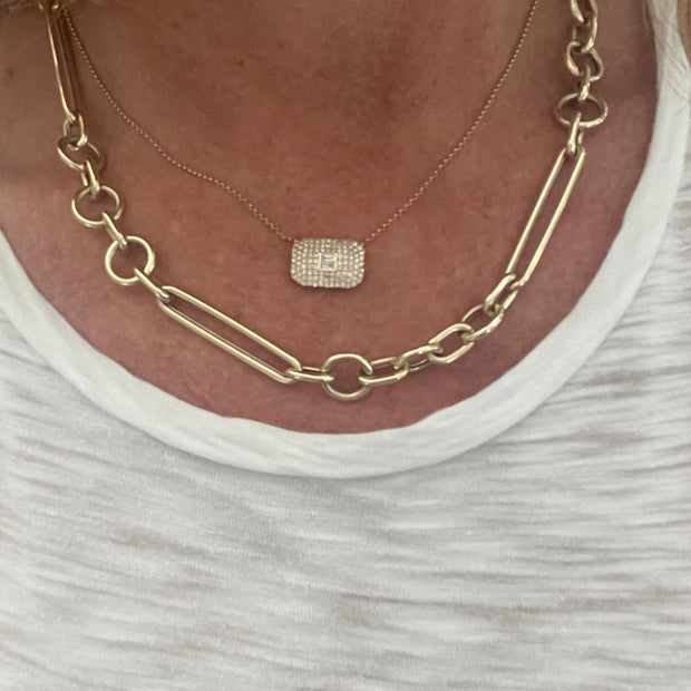 Pave Diamond Rectangle 14K Gold Necklace - Lexie Jordan Jewelry