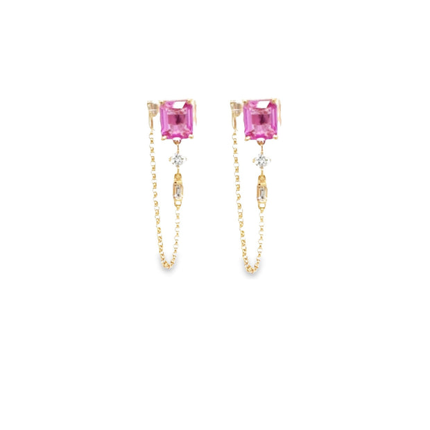 Pink Sapphire diamond chain earrings - Lexie Jordan Jewelry