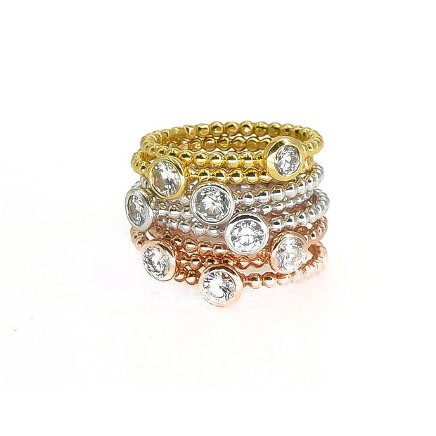 Round Diamond Solitaire Ring | 18K Gold | Bezel Setting | Beaded Band - Lexie Jordan Jewelry