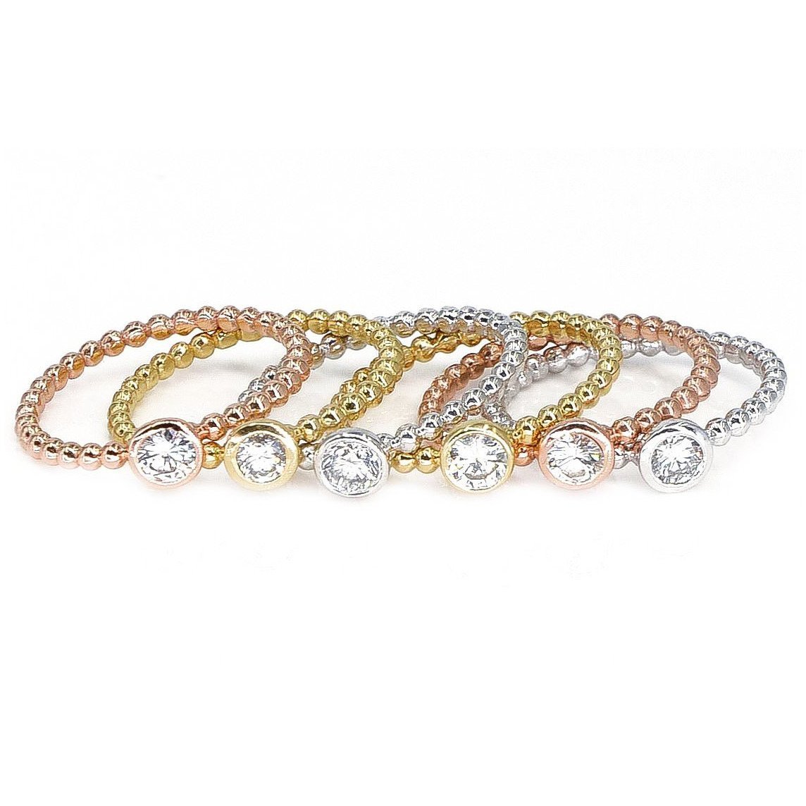 Round Diamond Solitaire Ring | 18K Gold | Bezel Setting | Beaded Band - Lexie Jordan Jewelry