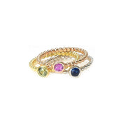 Round Sapphire Ring | 18K Gold | Bezel Setting | Beaded Band - Lexie Jordan Jewelry