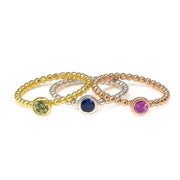 Round Sapphire Ring | 18K Gold | Bezel Setting | Beaded Band - Lexie Jordan Jewelry