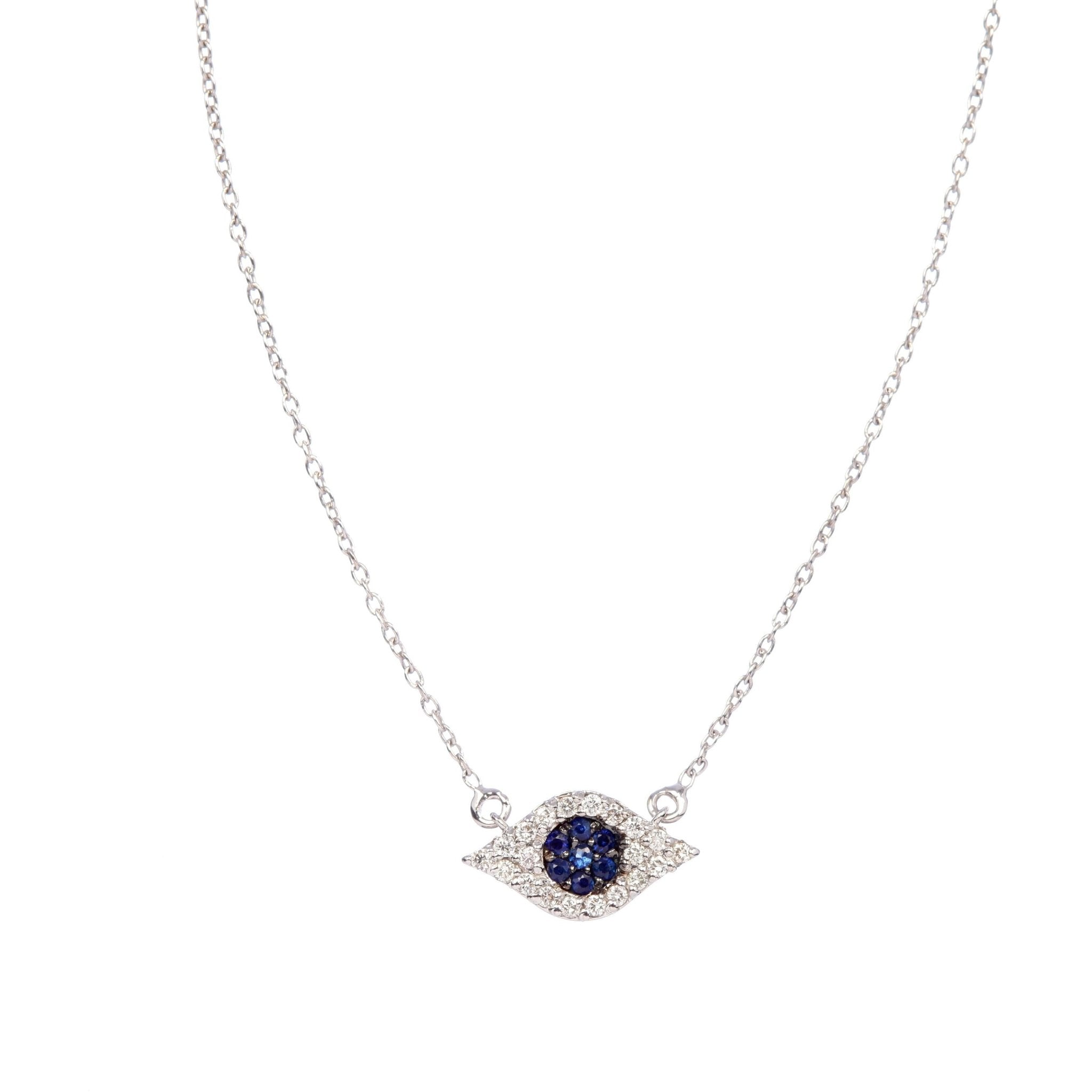 Modern Diamond and Sapphire Pave Diamond Evil Eye Necklace | 14K Gold - Lexie Jordan Jewelry