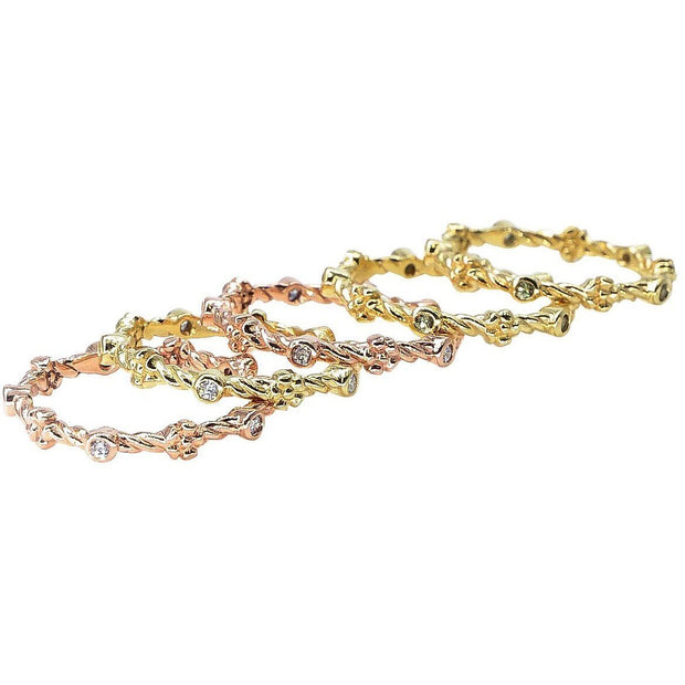 Stackable Diamond Ring | 18K Gold | Rope Twist and Flower Band - Lexie Jordan Jewelry