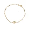 14k Gold Diamond Evil Eye Paperclip Bracelet
