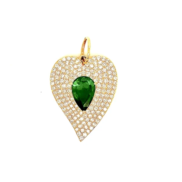 Diamond Emerlad Pear Heart Pendant