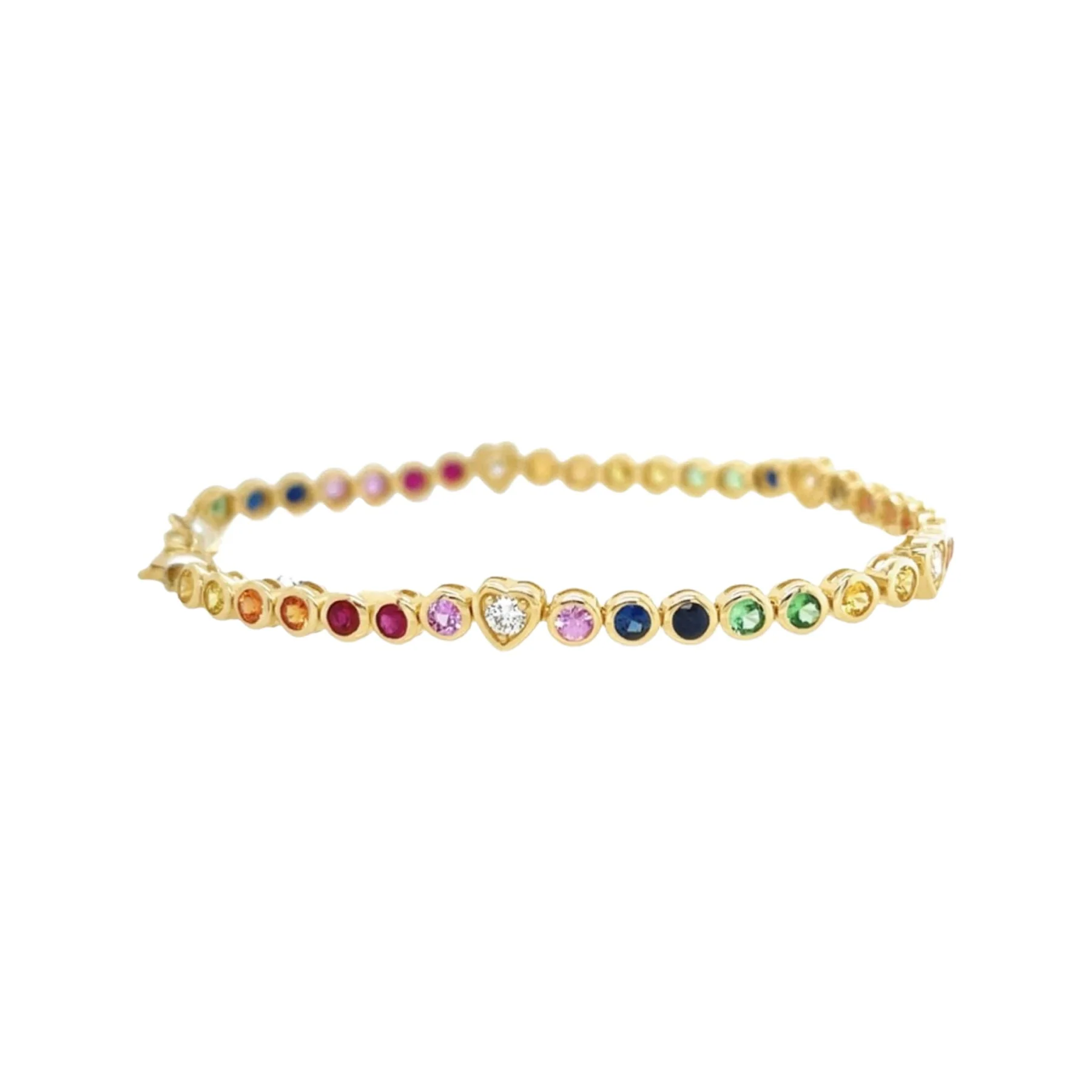 Gemstone Bezel and Diamond Heart Tennis Bracelet
