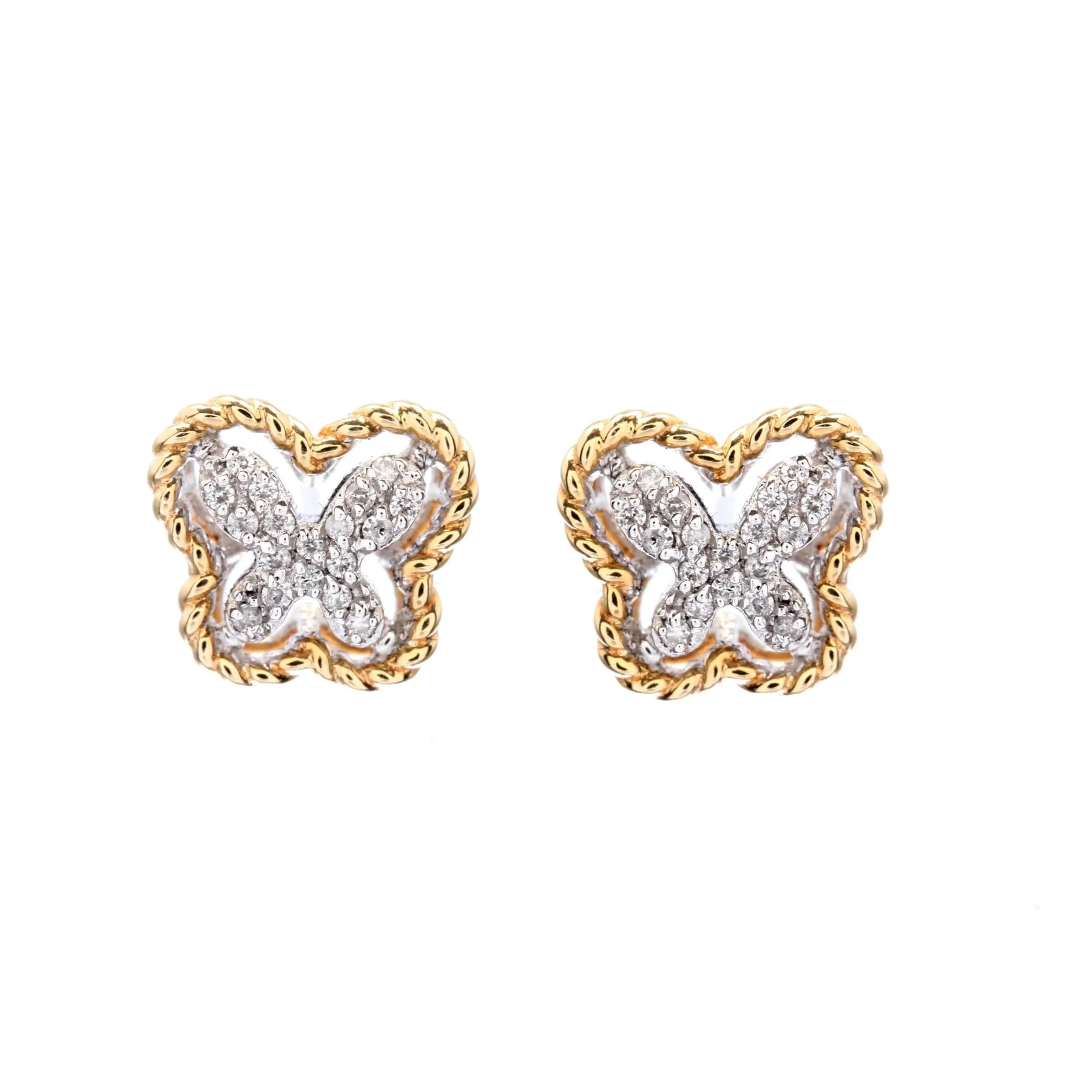 Gold Braided Diamond Butterfly Earrings