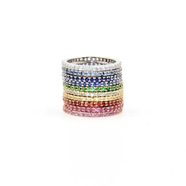 multi colored gemstone eternity rings